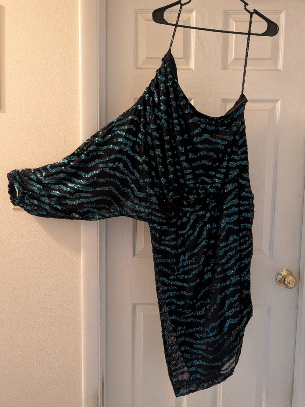 City Chic Teal Black Sequin One Shoulder Batwing Dress Plus Size M 18